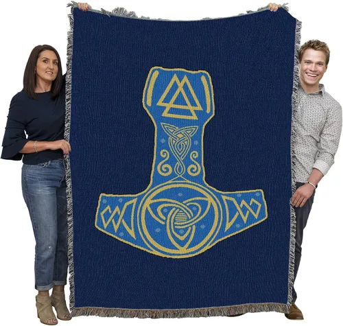 Pure Country Weavers Mjolnir - Manta de martillo de Thor, mitología nórdica, fantasía, símbolos antiguos, para regalo, manta tejida de algodón,