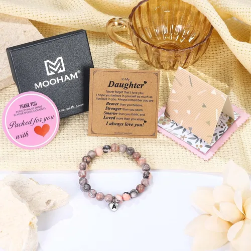 Miniatura 7 de M MOOHAM Christmas Gifts for DaughterGranddaughterDaughter in lawSisterSister in LawFriend - Pink Natural Stone Bracelet for Girls Birthday Gifts