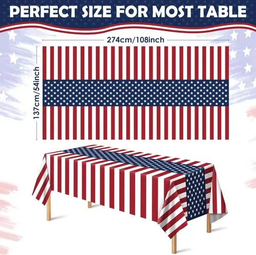 Miniatura 2 de OHOME Decoraciones del 4 de julio, mantel de plástico con bandera patriótica estadounidense para decoraciones del día de los veteranos, accesorios