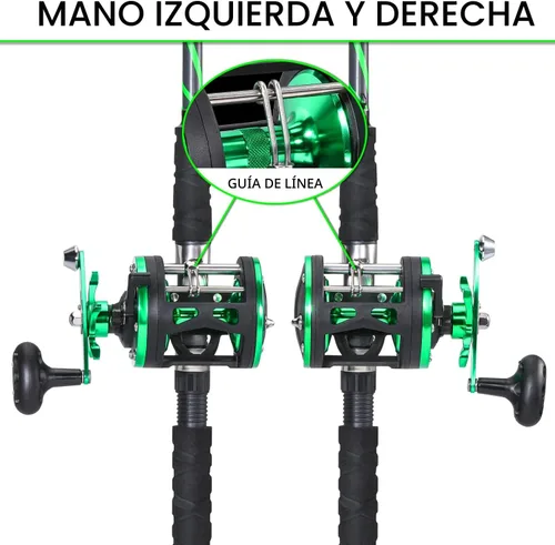 Miniatura 4 de Sougayilang Caña de Pescar de Vidrio Progresiva Combo de Carrete Convencional Medio Pesado para Bagre, Salmón y Steelhead-7'0" Verde- Diestro