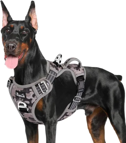 Miniatura 22 de SlowTon Arnés para perro sin tirones, arnés resistente sin estrangulamiento para mascotas, con 2 clips para la correa y mango vertical de fácil
