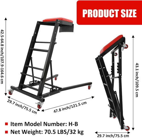 Miniatura 7 de GarveeTech Garage Shop Creepers - Enredadera resistente de alta capacidad (400 libras), altura ajustable plegable con ruedas giratorias, enredadera