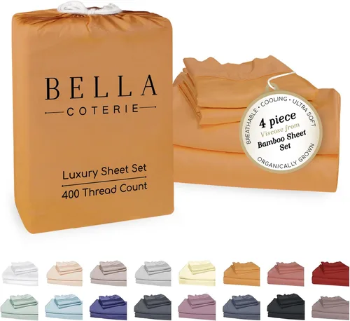 Miniatura 58 de Bella Coterie - Juego de sábanas de lujo de viscosa de bambú para cama tamaño split king 2 sábanas ajustadas para camas Sleep Number y camas 06