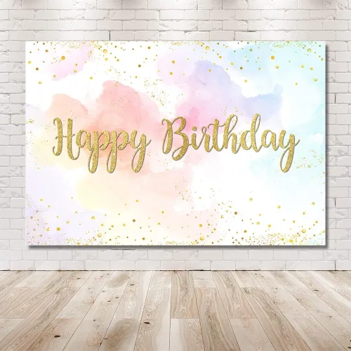 Miniatura 6 de MEHOFOND Telón de fondo de feliz cumpleaños de arcoíris pastel de 7 x 5 pies para niñas, fondo de acuarela de princesa, nube de colores dorados