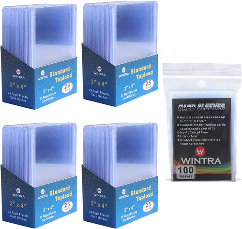 Paquete de 96 portatarjetas duro de 3 x 4 pulgadas y 100 fundas protectoras suaves para tarjetas comerciales y deportivas (96 topload + 100 fundas)