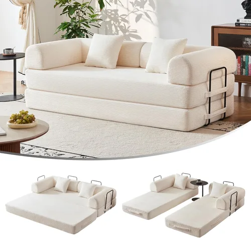 Sofá cama convertible de pana de 79 pulgadas, sofá cama de asiento profundo, sofá cama con cama extraíble, sofá modular para piso de apartamento,