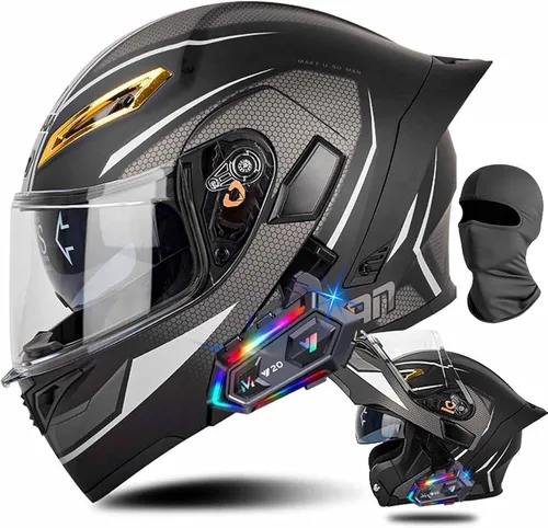 Miniatura 24 de Cascos de motocicleta modulares con Bluetooth de doble visera, aprobados por DOT FMVSS 218, casco de motocicleta abatible de cara completa