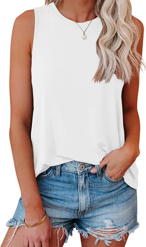 JAWINT Camisetas casuales sin mangas para mujer, cuello redondo, sin mangas, holgadas, holgadas