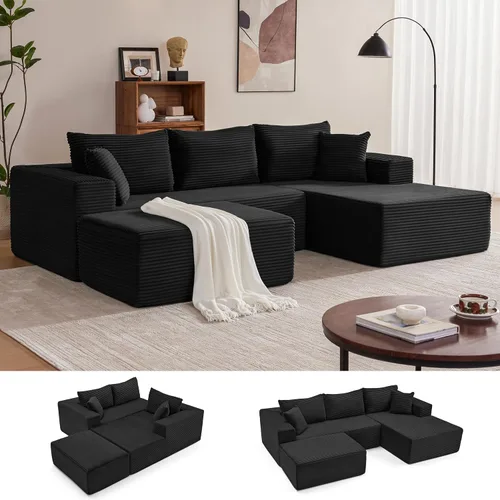 Miniatura 35 de Mangodan Sofá seccional Cloud, sofá deshuesado para sala de estar, sofá modular con asiento profundo, cómodo sofá esponjoso en forma de L con diván