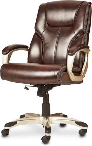 Miniatura 6 de Amazon Basics Silla ejecutiva de oficina con respaldo alto, altura ajustable, inclinación, giratorio, reposabrazos acolchados, marrón/dorado