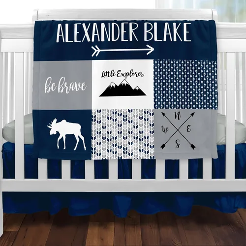 Miniatura 2 de Envío al día siguiente - Manta de bebé personalizada de Woodland azul para niños - Impresa en Estados Unidos - Mantas personalizadas para bebés