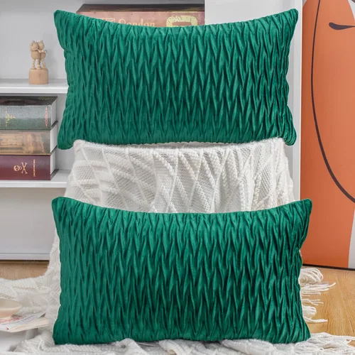 Miniatura 52 de MADIZZ Juego de 2 fundas de almohada decorativas de terciopelo súper suave de 14 x 14 pulgadas, diseño cuadrado verde manzana con textura