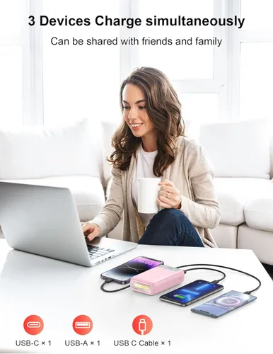 Miniatura 5 de Cargador portátil, 27000 mAh 22.5 W, cargador de batería de carga rápida con cable integrado, batería USB C con pantalla LED y luz flash, cargador