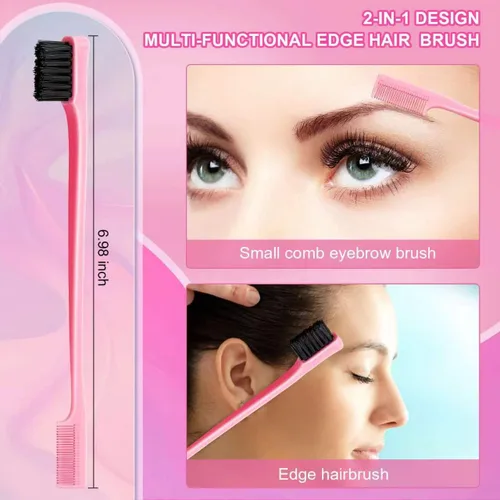 Miniatura 3 de Juego de 4 peines para el cabello, cepillo de cerdas para borde, peine de cola de rata y peine de dientes anchos para mujeres, niñas y hombres, Rosa