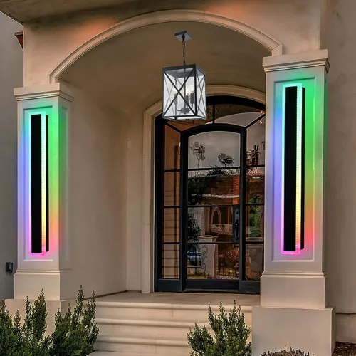 Miniatura 4 de MELUCEE Lámpara de araña de 3 luces para exteriores, linterna negra para interiores, lámpara colgante de techo exterior con vidrio transparente