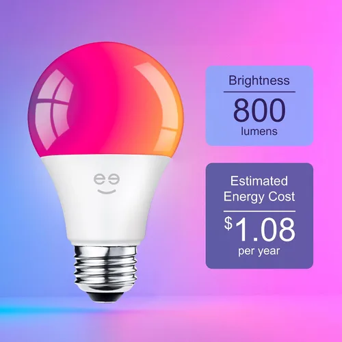 Miniatura 9 de Geeni Prisma - Paquete de 1 bombilla inteligente LED RGBW que cambia de color, A19, 800 lúmenes, equivalente a 60 W, regulable, 2700 K, funciona
