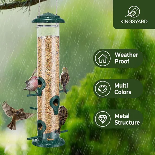 Miniatura 2 de Kingsyard Comederos Metálicos para Pájaros para Exteriores Colgantes, Comedero de Tubo para Pájaros con 6 Puertos de Alimentación, 15 Pulgadas, A