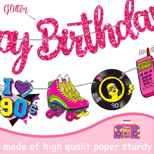 Miniatura 6 de Pancartas de fiesta de cumpleaños temáticas de los años 90, decoraciones retro de fiesta de cumpleaños de los años 90, decoraciones de regreso a