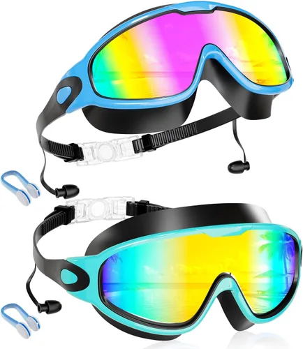 Miniatura 13 de Aegend Nuevo paquete de 2 gafas de natación de visión amplia para niños, gafas antivaho/anti-UV sin fugas con tapones para los oídos para niños de 3