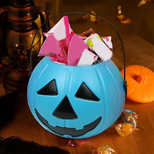 Miniatura 6 de Cubo de calabaza de Halloween con asa, soporte pequeño de plástico para dulces de calabaza para decoración y embalaje de fiesta de truco o trato