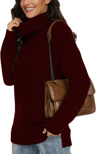 Miniatura 4 de PrinStory Women's Sweater Turtle Neck Chunky Knit Pullover Sweaters Casual Long Sleeve Tops with Side Slit