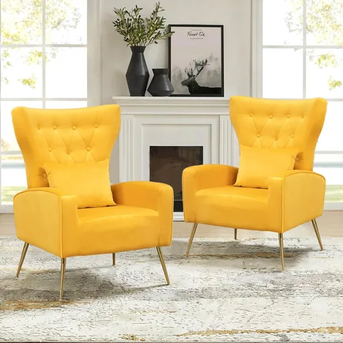 Miniatura 36 de Sillas decorativas de terciopelo con respaldo de ala y almohada lumbar, sillón moderno para sala de estar, dormitorio, silla auxiliar de recepción