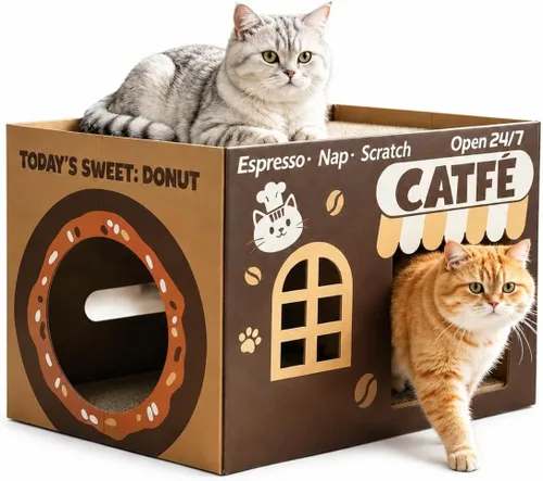 Miniatura 14 de Paquete de 6 almohadillas para arañazos para gatos con caja, rascador de cartón para gatos de interior, tabla de rascar reversible con cama