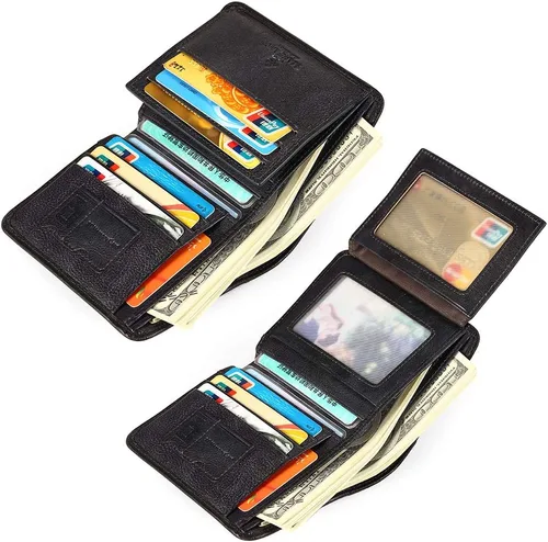 Miniatura 3 de MANBANG - Funda de piel sintética para hombre, con ventana de identificación y tarjetero