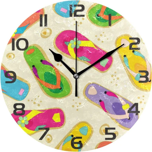 STAYTOP Reloj de pared redondo colorido chanclas funciona con pilas, silencioso, sin tictac, decorativo, hogar, oficina, escuela, decoración de
