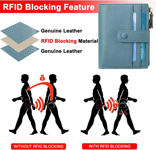 Miniatura 5 de FALAN MULE Billetera para AirTag para mujer con funda integrada para AirTag, AQH-Azul Gris, Casual