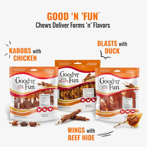 Miniatura 7 de Good 'n' Fun Alas Masticables de Triple Sabor para Todos los Perros, 8 Onzas, Consiente a tu Perro con Masticables de Larga Duración Hechos