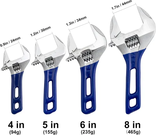 Miniatura 5 de Llave inglesa ajustable de apertura grande con mango corto de 8 pulgadas