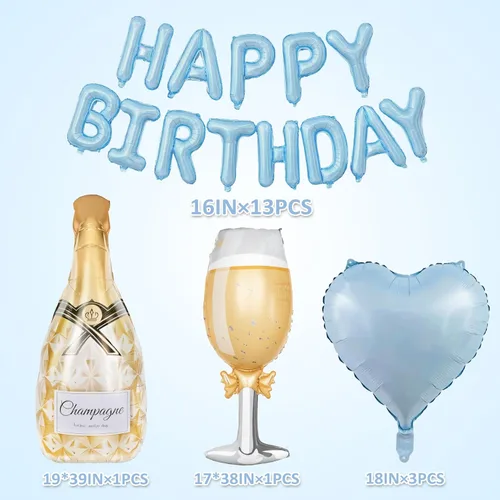 Miniatura 4 de Amandir Blue Birthday Decorations for Women, Light Dusty Blue White Sand Metallic Gold Confetti Foil Balloons Happy Birthday Banner Butterfly Fringe