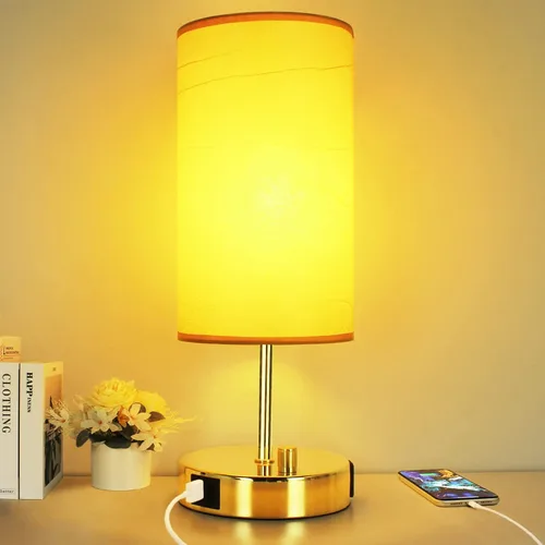 Miniatura 12 de HiBay Lámpara de mesita de noche regulable de 17.75 pulgadas con estación de carga, 2 puertos USB y salida de CA, luz rústica de grano de madera