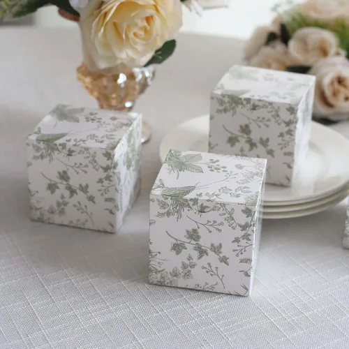 Miniatura 13 de Efavormart - Paquete de 25 cajas de regalo de fiesta con patrón de toile francés, lavanda mate y cajas de dulces blancos, papel de cartulina, 3 x 3