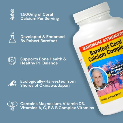 Miniatura 6 de 240 cápsulas de calcio coral de 1500 mg - Salud ósea - 72 minerales traza, calcio, magnesio y vitamina D3 - Desarrollado por Bob Barefoot