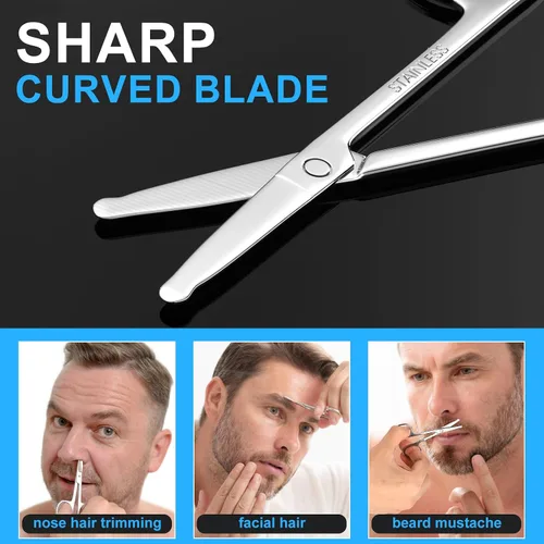 Miniatura 5 de Tijeras pequeñas de pelo facial para hombres y mujeres, cejas, nariz, barba, bigote, pestañas, juego de recortar el pelo de las orejas, tijeras
