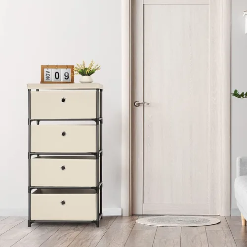 Miniatura 8 de HAITRAL Cajonera de tela, organizador de cajones para ropa - Unidad organizadora de almacenamiento de 4 cajones para armario, cómoda de armario