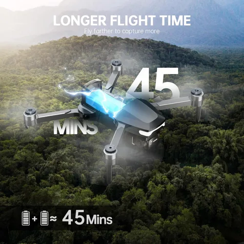 Miniatura 5 de Drones GPS con cámara para adultos 4K, menos de 8.78 oz, 45 minutos de vuelo, motor sin escobillas, luz, seguimiento automático, toque volar y volar