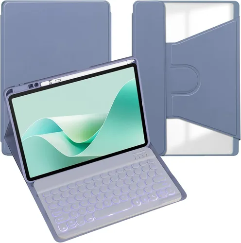Miniatura 11 de Funda para tableta Samsung Galaxy Tab A8 de 10.5 pulgadas, teclado redondo inalámbrico desmontable Bluetooth, cubierta trasera transparente