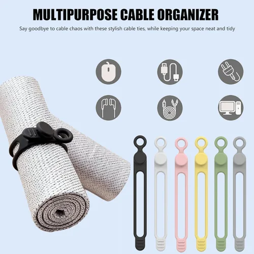 Miniatura 3 de 12 bridas de silicona para cables, envoltura elástica reutilizable, organizador de cables de datos y correas de gestión de cables, para cables