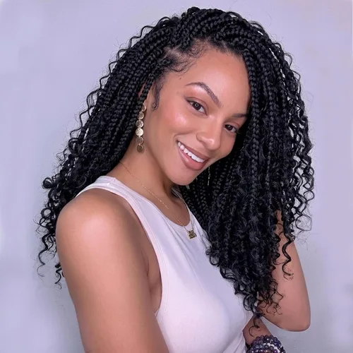 Miniatura 36 de COOKOO Cabello de Trenzas de Caja Bohemias de Ganchillo de 8 Pulgadas para Mujeres Negras, Paquete de 8, Cabello Sintético de Trenzas de Caja
