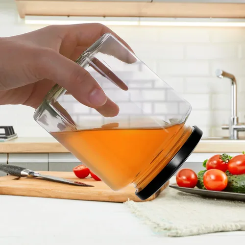 Miniatura 4 de Paquete de 12 tarros de miel de vidrio de 12 onzas con tapas, tarros hexagonales transparentes con tapas negras, tarros de almacenamiento de miel +