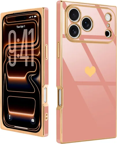Miniatura 13 de Compatible con iPhone 12 Funda Rectangular Bonita Chapado Dorado Lujo Corazón de Amor Funda de Teléfono para Mujeres Niñas A Prueba de Golpes