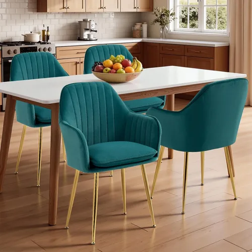 Miniatura 20 de AVAWING Modern Living - Juego de 2 sillas con reposabrazos decorativos para sala de estar, comedor, de terciopelo, tapizado, de mediados de siglo
