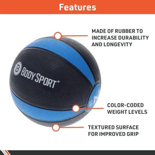 Miniatura 5 de Body Sport Pelota medicinal - Pelota de ejercicio con peso - Equipo de gimnasio en casa - Pelota de entrenamiento de fitness - Entrenamiento de Gris