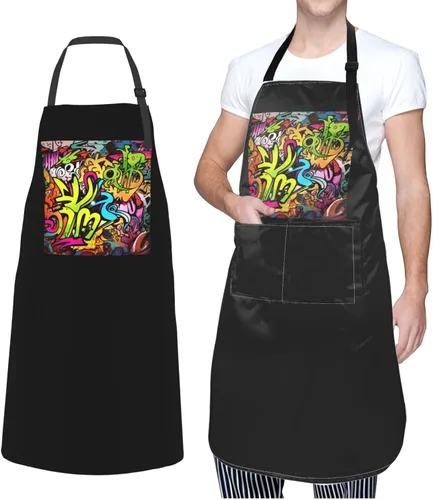 Miniatura 8 de Graffiti Drawing Aprons for Women with 2 Pockets, Kitchen Cooking Apron for Men, Water and Oil Resistant, Adjustable Bib Apron Extra Long Work