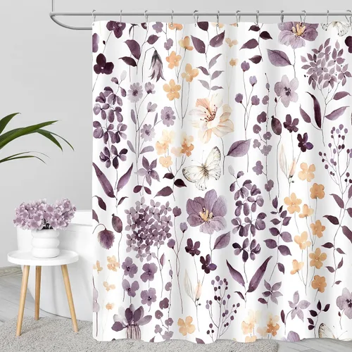 Miniatura 29 de MAYZUS Cortina de ducha con flores azules acuáticas, lindas cortinas de tela con flores para baño, juego de cortinas de tela de aguamarina