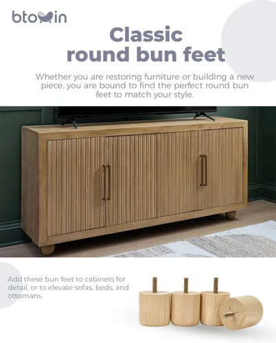 Miniatura 2 de Patas para muebles de madera maciza, 4 patas redondas modernas de moño, patas de sofá con pernos roscados de 5/16 pulgadas, placa de montaje