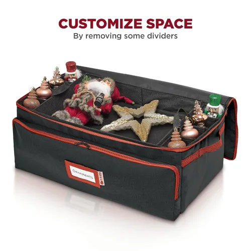 Miniatura 8 de Caja de almacenamiento de adornos navideños premium – Capacidad para hasta 72 adornos de 3" + 8 ranuras laterales para figuras y cascanueces